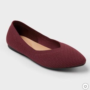 NWOT A new day Women's Claire Knit Washable Flats Burgundy.
